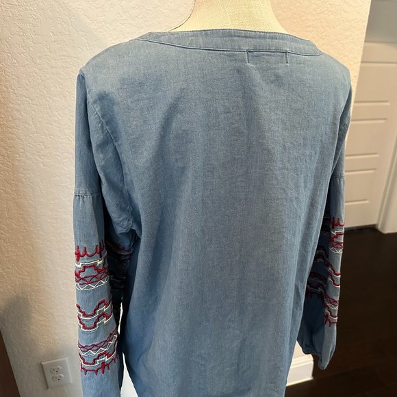 BROOKE SHIELDS Denim Boho Peasant Shirt - M - Picture 10 of 12